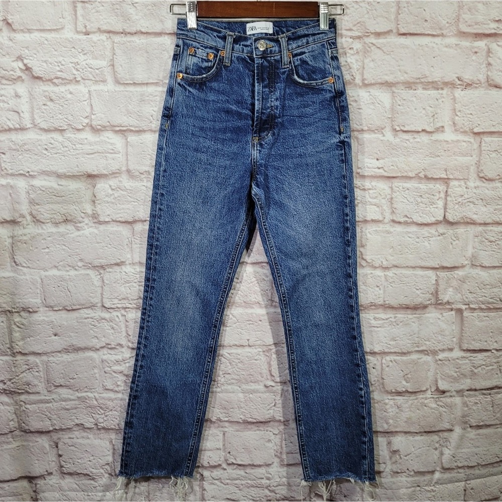 Zara High Rise Dark Wash Cut Off Ankle Skinny Jeans